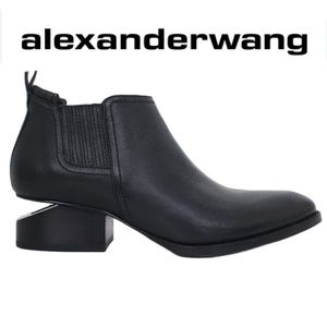 Alexander Wang Women's 8.5 Black Leather Kori Ankle Boots with Silver Cutout